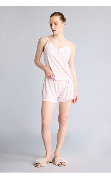 DeFacto Regular Fıt Askılı 2'li Softshell Açık Pembe Şortlu Pijama Takımı