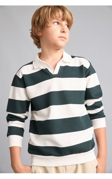 DeFacto New Regular Fıt Apaş Yaka Yeşil Sweatshirt Erkek Çocuk