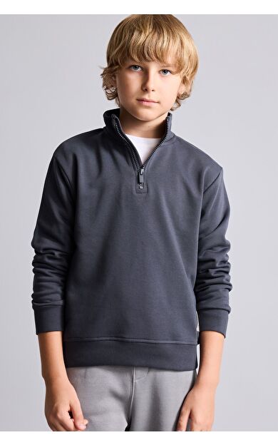DeFacto Oversize Yarım Fermuarlı Dik Yaka Sweatshirt Erkek Çocuk