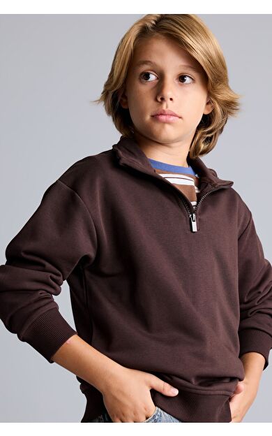 DeFacto Oversize Yarım Fermuarlı Dik Yaka Sweatshirt Erkek Çocuk