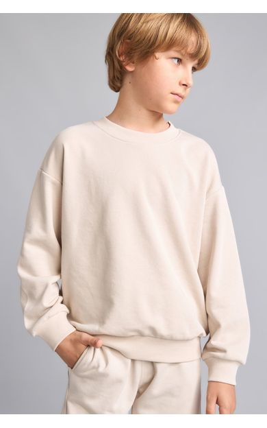 DeFacto Oversıze Bisiklet Yaka Bej Sweatshirt Erkek Çocuk