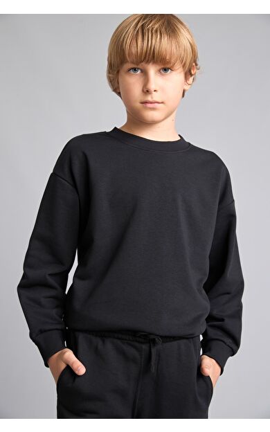 DeFacto Oversıze Bisiklet Yaka Siyah Sweatshirt Erkek Çocuk