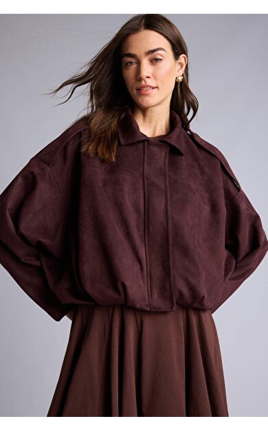 Gömlek Yaka Astarlı Süet Mont