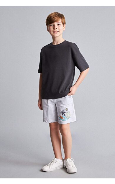 DeFacto Regular Fıt Palmiye Desenli Sweatshirt Kumaşı Şort Erkek Çocuk