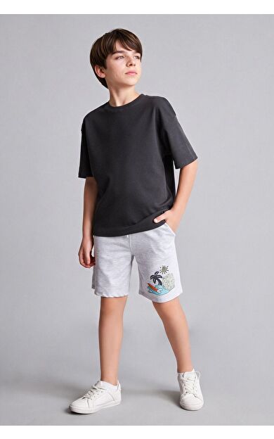 DeFacto Regular Fıt Palmiye Desenli Sweatshirt Kumaşı Şort Erkek Çocuk