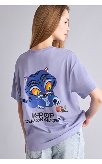 DeFacto Kpop - Demon Hunters Oversıze Bisiklet Yaka Baskılı Kısa Kollu Tişört