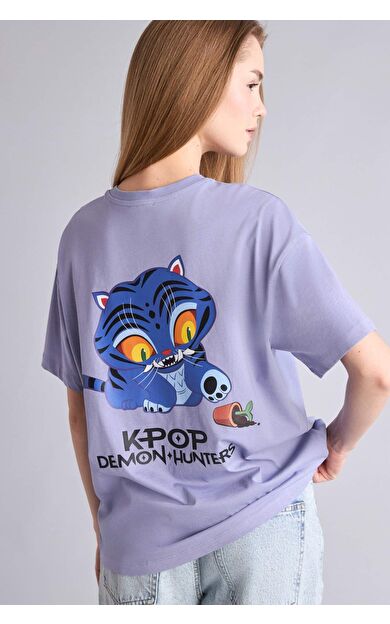 DeFacto Kpop - Demon Hunters Oversıze Bisiklet Yaka Baskılı Kısa Kollu Tişört