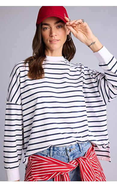 DeFacto Oversıze Bisiklet Yaka Pamuklu Uzun Kollu Tişört