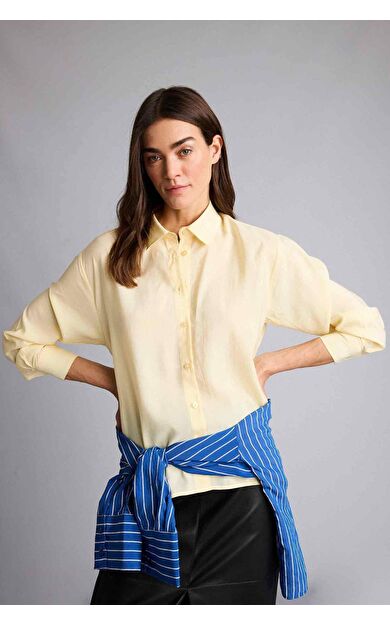 DeFacto Overshırt Fıt Gömlek Yaka Modal Uzun Kollu Gömlek