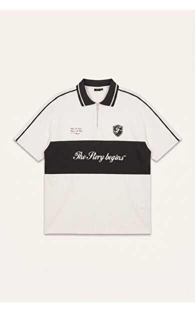 DeFacto Boxy Fıt Polo Yaka Slogan Baskılı Kısa Kollu Polo Tişört