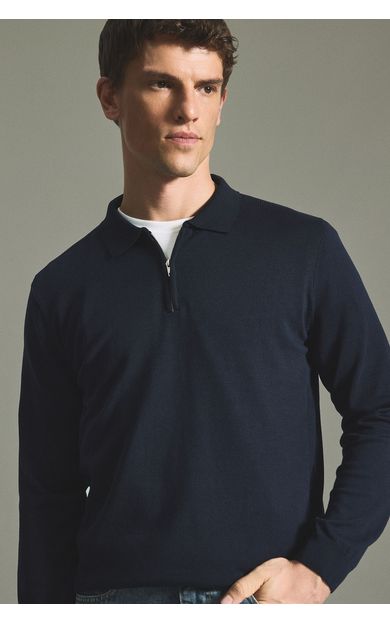 DeFacto Standart Fit Yarım Fermuarlı Polo Yaka Triko Basic Kazak