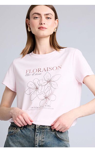 DeFacto Regular Fıt Bisiklet Yaka Floral Kısa Kollu Tişört