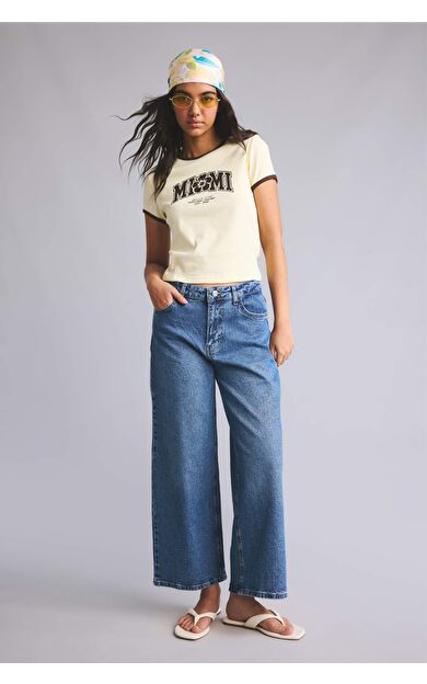 DeFacto Culotte Fit Geniş Paça Yüksek Bel Mavi Pantolon