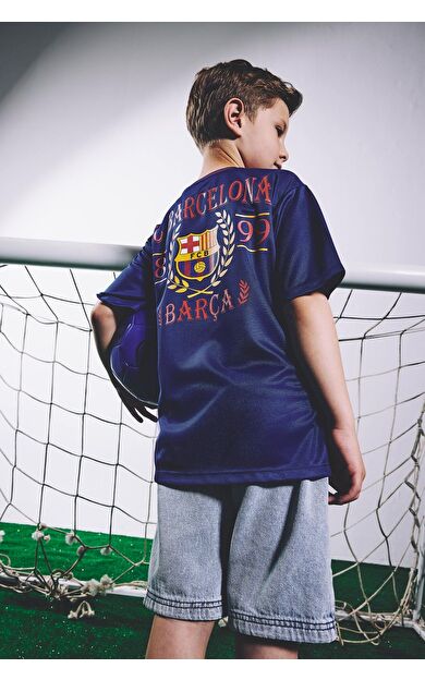 DeFacto Barcelona New Regular Fıt V Yaka Tül Kısa Kollu Tişört Erkek Çocuk
