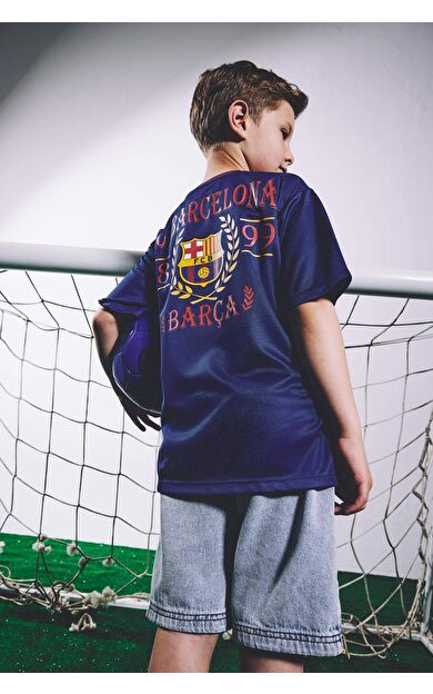 DeFacto Barcelona New Regular Fıt V Yaka Tül Kısa Kollu Tişört Erkek Çocuk