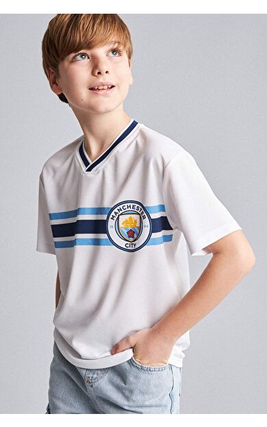 DeFacto Manchester City New Regular Fıt V Yaka Tül Kısa Kollu Tişört Erkek Çocuk