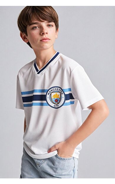DeFacto Manchester City New Regular Fıt V Yaka Tül Kısa Kollu Tişört Erkek Çocuk