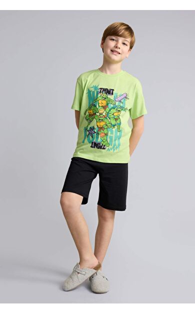 DeFacto Nınja Turtles-Retro Kısa Kollu Tişört Şort Alt 2'li Pijama Takımı Erkek Çocuk