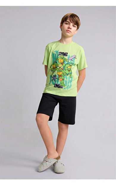 DeFacto Nınja Turtles-Retro Kısa Kollu Tişört Şort Alt 2'li Pijama Takımı Erkek Çocuk