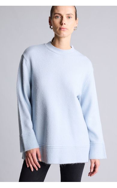DeFacto Loose Fit Bisiklet Yaka Uzun Kollu Basic Triko Tişört Mavi