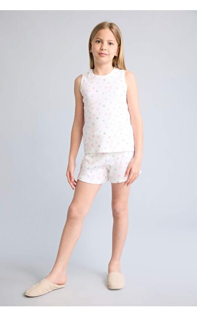 DeFacto Regular Fıt Fitilli Kaşkorse 2'li Pijama Takımı Kız Çocuk
