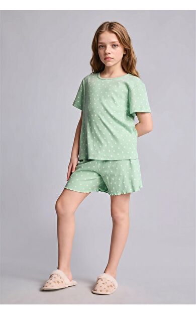 DeFacto Regular Fıt Puantiyeli Fitilli Kaşkorse 2'li Pijama Takımı Kız Çocuk