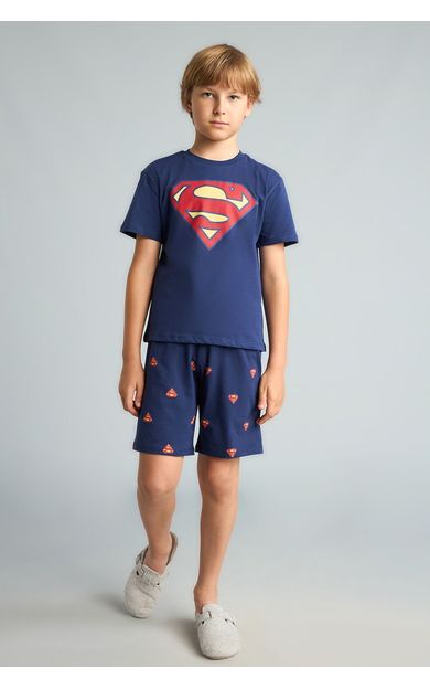 DeFacto Superman Lisanslı Regular Fıt Elastik Bel Şortlu 2'li Lacivert Pijama Takımı Erkek Çocuk