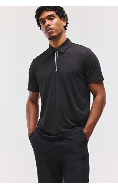 DeFacto Ultra Yumuşak Esnek Kumaş Standart Fit Kısa Kollu Yarım Fermuarlı Fermuarlı Basic Polo Tişört