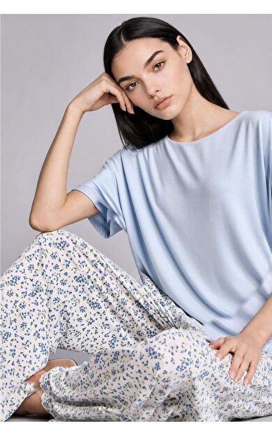 DeFacto Regular Fıt Kısa Kollu 2'li Açık Mavi Pijama Takımı