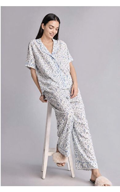 DeFacto Regular Fıt Kısa Kollu 2'li Ecru Pijama Takımı