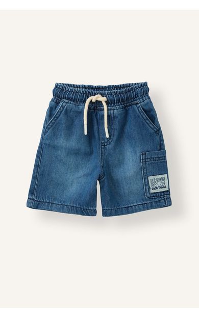 DeFacto %100 Pamuk Beli Lastikli ve Bağcıklı Yama Cepli Jean Şort Erkek Bebek Mavi H8186A526HSNM28
