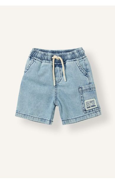 DeFacto %100 Pamuk Beli Lastikli ve Bağcıklı Yama Cepli Jean Şort Erkek Bebek Mavi H8186A526HSNM39