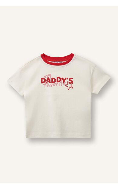 DeFacto Relax Fıt Slogan Baskılı Ribana Kısa Kollu Tişört Kız Bebek
