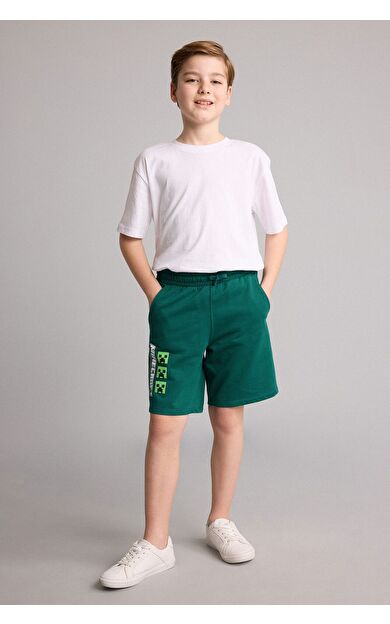 DeFacto %100 Pamuk Minecraft Regular Fıt Sweatshirt Kumaşı Şort Erkek Çocuk