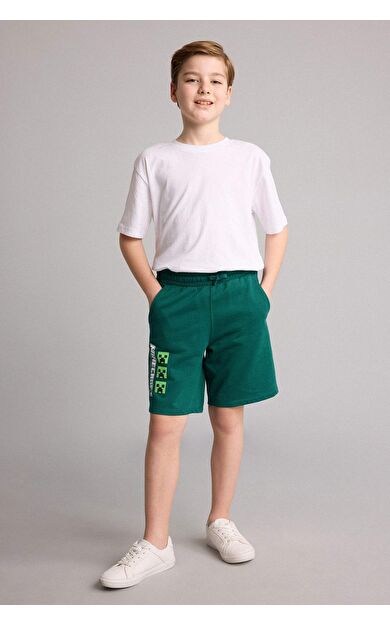 DeFacto %100 Pamuk Minecraft Regular Fıt Sweatshirt Kumaşı Şort Erkek Çocuk
