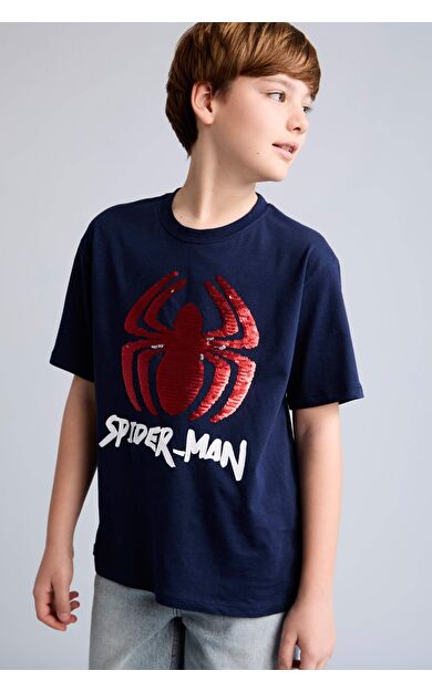 DeFacto Marvel Spıderman New Regular Fıt Bisiklet Yaka Kısa Kollu Tişört Erkek Çocuk