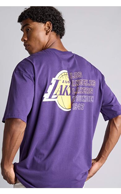 DeFacto NBA Los Angeles Lakers Oversıze Bisiklet Yaka Kısa Kollu Tişört