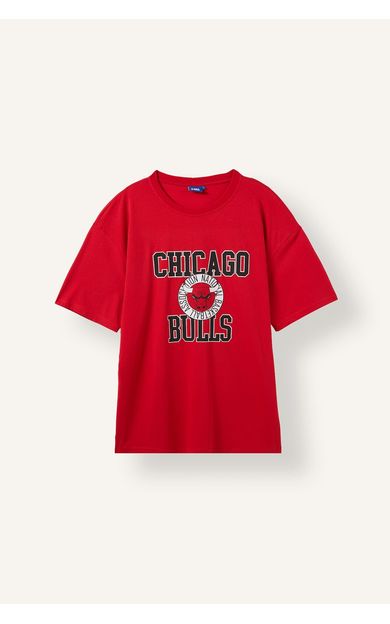 DeFacto %100 Pamuk NBA Chıcago Bulls Oversıze Bisiklet Yaka Kısa Kollu Tişört