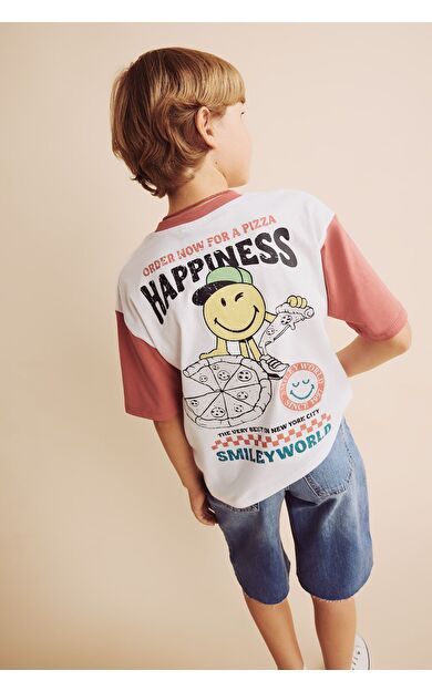 DeFacto Smiley World Oversıze Bisiklet Yaka Kısa Kollu Tişört Erkek Çocuk