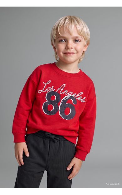 DeFacto %100 Pamuk Bisiklet Yaka Baskılı Sweatshirt Erkek Bebek
