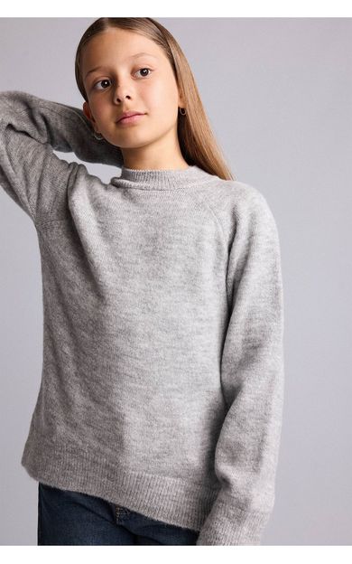 DeFacto Reglan Kol Bisiklet Yaka Triko Basic Kazak Kız Çocuk Gri