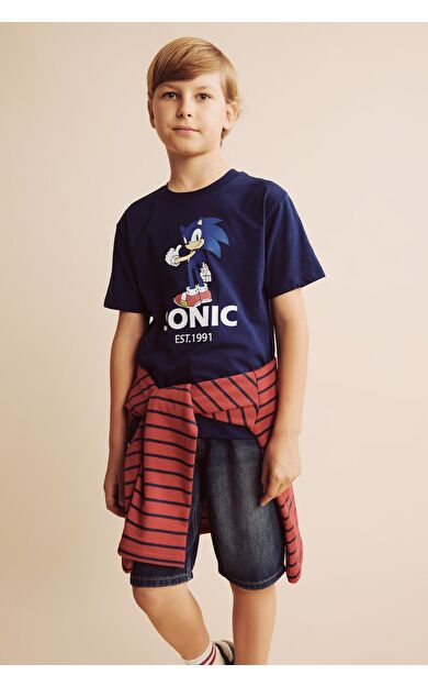 DeFacto Sonıc the Hedgehog New Regular Fıt Bisiklet Yaka Kısa Kollu Tişört Erkek Çocuk