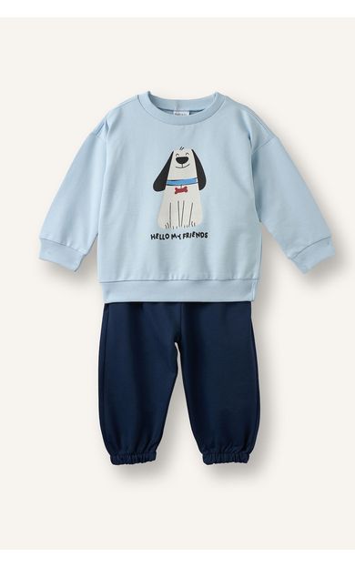 DeFacto Köpek Baskılı Sweatshirt Üst Lastikli Paça Alt 2'li Takım Erkek Bebek