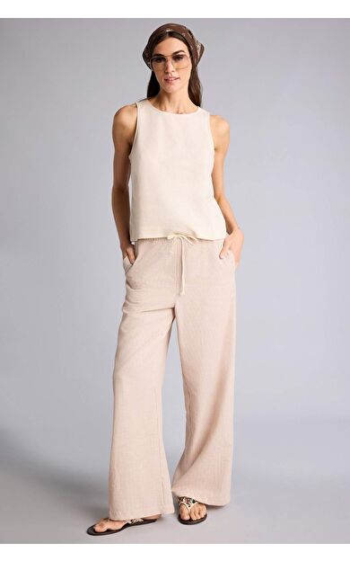 DeFacto Regular Fıt Yüksek Bel Geniş Paça Oxford Pantolon