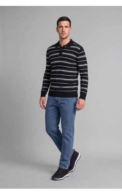 DeFacto Standart Fit Polo Yaka Çizgili Triko Kazak