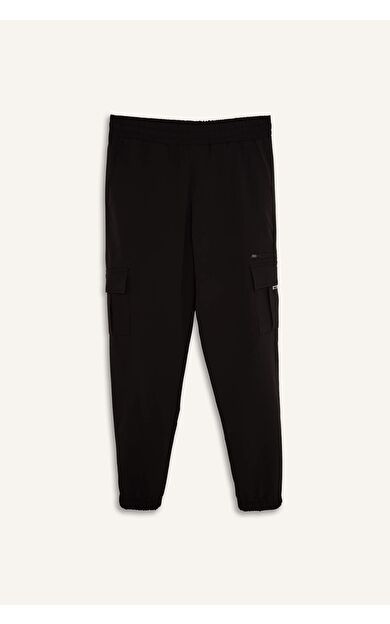 DeFacto Standart Fıt Elastik Bel Dokuma Siyah Jogger