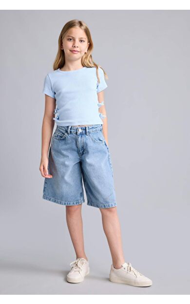 DeFacto Regular Fit Mavi Jean Şort Kız Çocuk