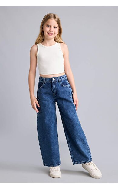 DeFacto Baggy Fıt Jean Lacivert Pantolon Kız Çocuk