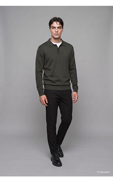 DeFacto Standart Fit Düğmeli Polo Yaka Triko Basic Kazak