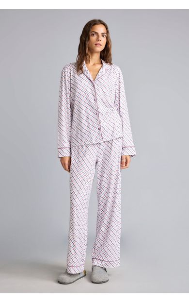 DeFacto Regular Fit Desenli Biyeli Uzun Kollu Pijama Takımı